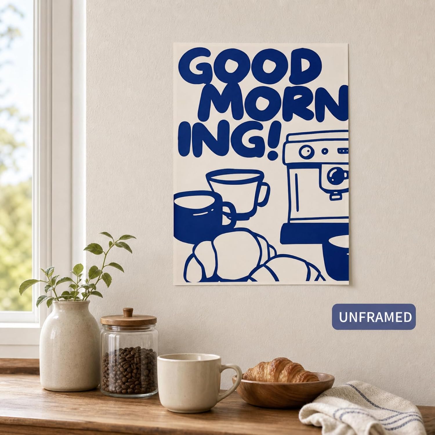 ZHBJSM Coffee Kitchen Wall Art Morning Croissant Quote 12x16 Inch Unframed image 2
