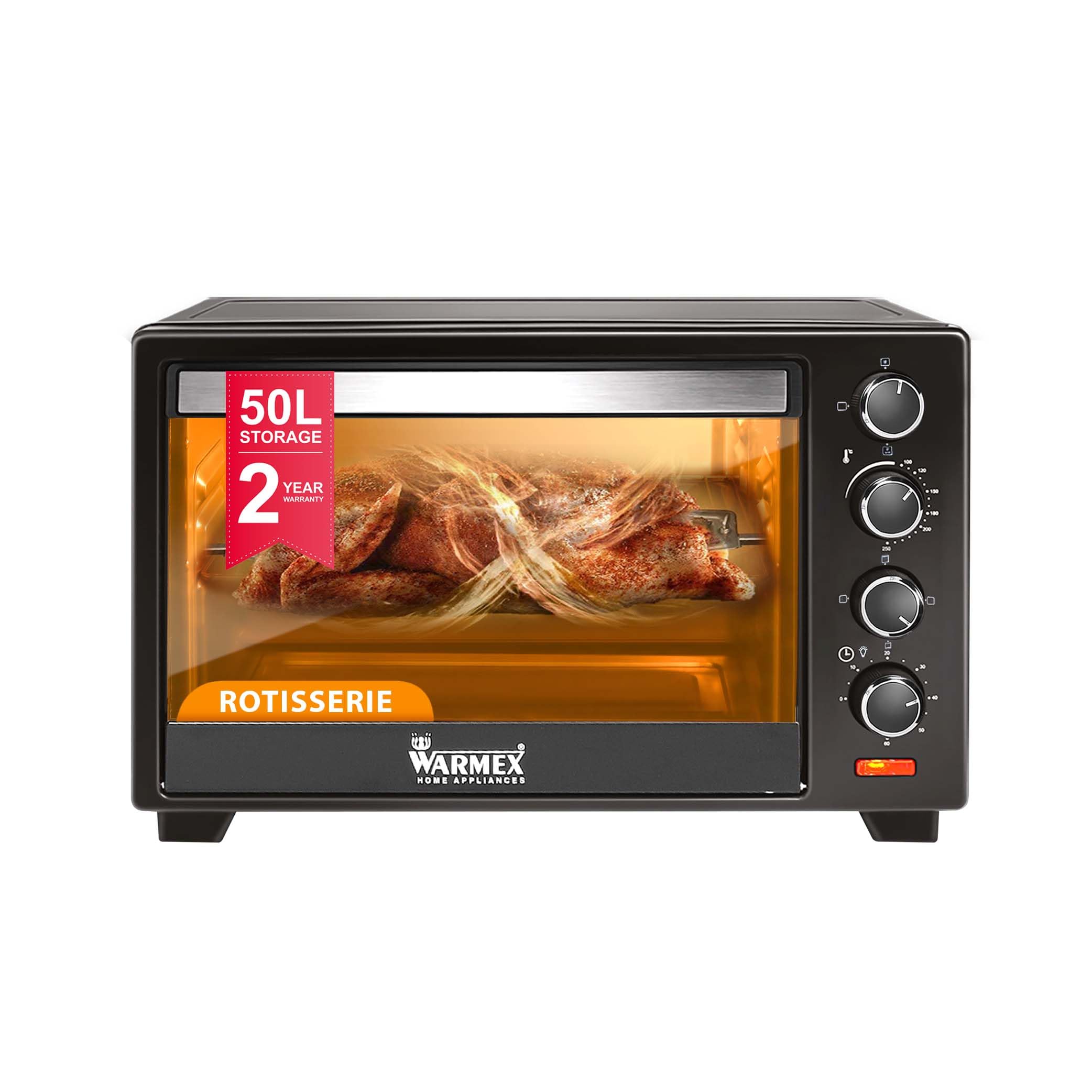 WARMEX Mom's Bliss 50 Litres OTG Oven Toaster Griller, Bake, Broil, Toast, Convection, Rotisserie & Glass Door Window with Variable Heating Mode (Black - MB50L, 2000 Watt)-image-1