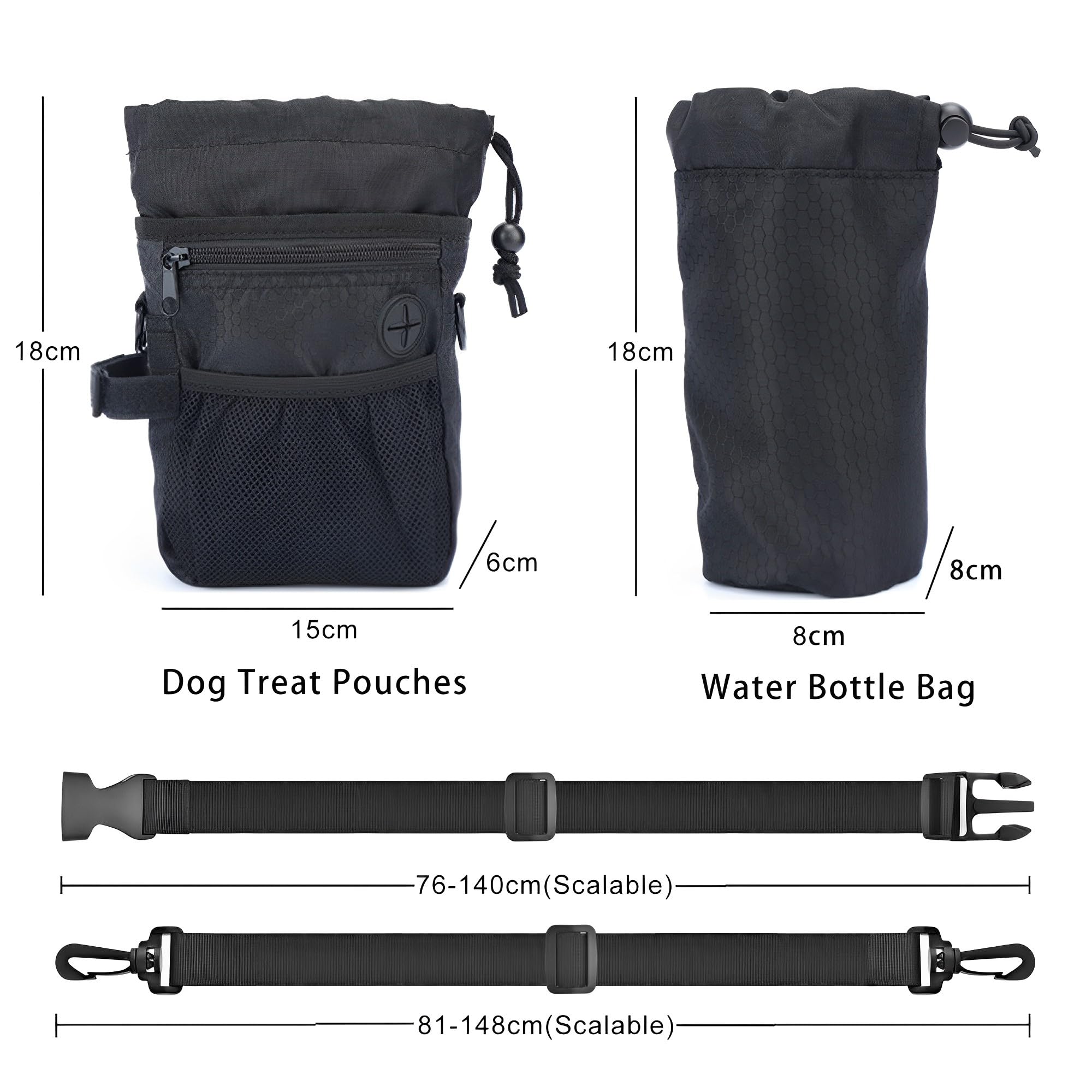 Bolsa Bocadillos para Pasear Perros al Aire Libre, Impermeable Bolsa Agua Extraíble, Bolsa de Golosinas para Perros Portátil, 3 Métodos Uso, 1 Rollo Bolsa Basura y 1 dispensador Bolsa Inodoros
