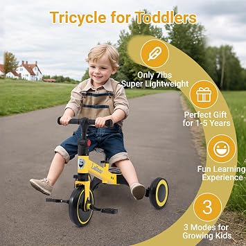 3-in-1 Toddler Tricycle for Ages 2-5, Kids Balance Bike with Removable Pedals & Adjustable Seat, 3-Wheel Ride On Toy, Lightweight Training Trike for Boys Girls, Indoor Outdoor Baby Bicycle