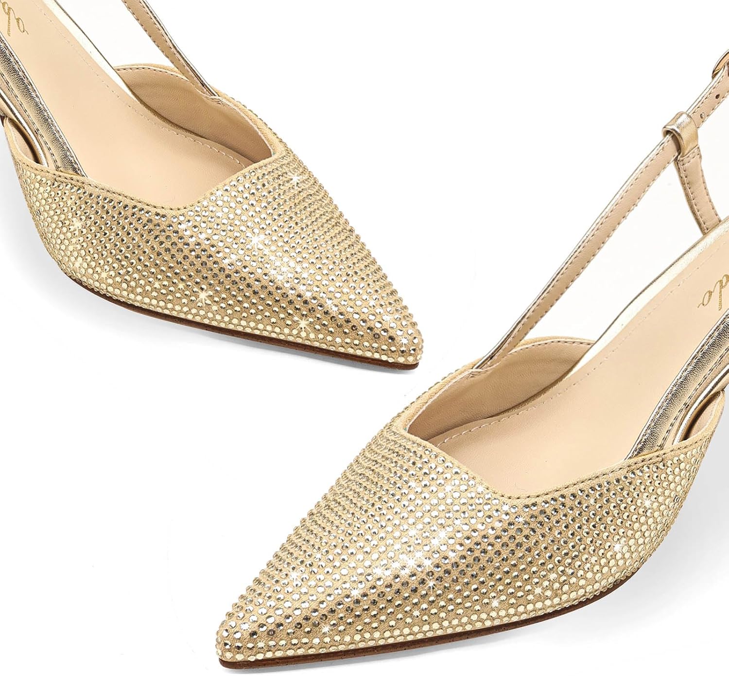 Slingback Heel for Women Kitten Heels Closed Pointed Toe Low Heel Pumps Rhinestones Heels for Women Dress Shoes for Wedding Party Prom - Image 4