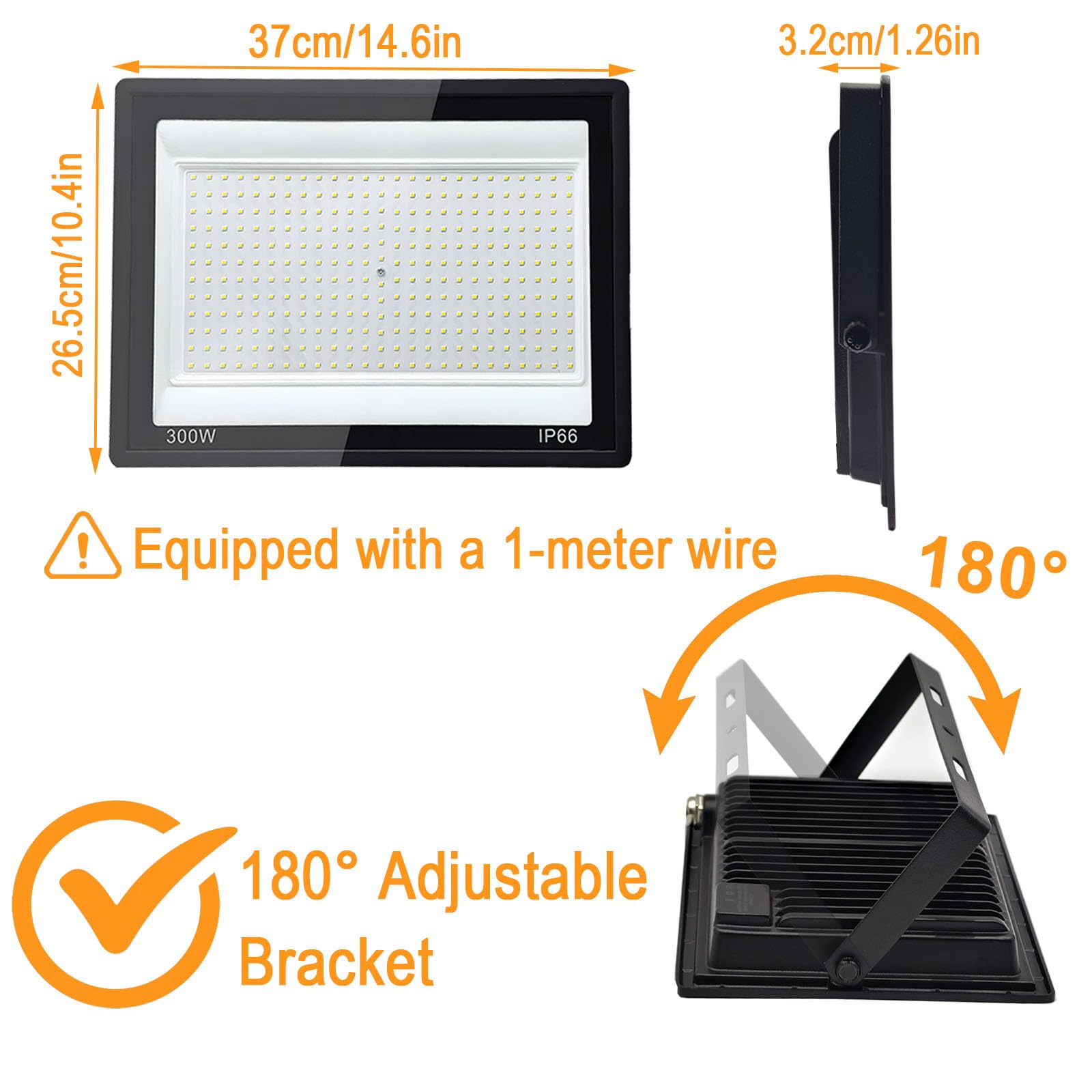 2 Piezas 300W Focos LED Exterior, 30000LM Proyector LED Exterior, Resistente al Agua IP66 Foco Proyector LED, 6500K Blanco Frío Floodlight para Patio, Terraza, Garaje, Jardín