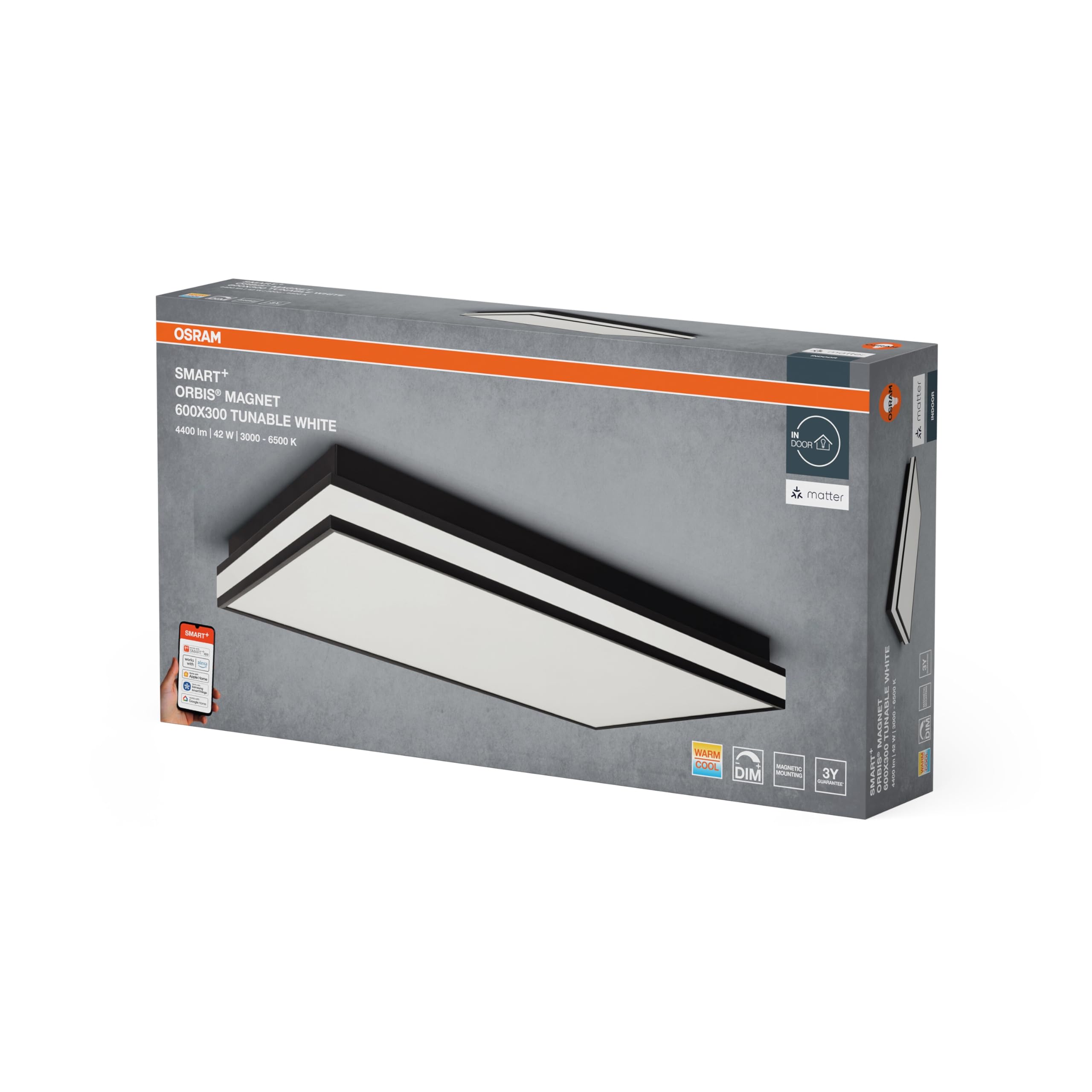 OSRAM LUCE DA SOFFITTO LED SMART+ Matter MAGNET 600x300mm TW | SMART+ MATTER Magnet, Indoor Wall Lighting, Black, dia, 30000 h, confezione da 1