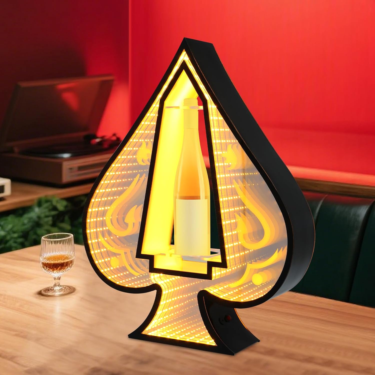 LED Wine Rack Ace of Spades Wine Display Rack Stand Acrylic Wine Bottle Display Stand with Lights, Holds 750ml Bottles for Bar Home Party