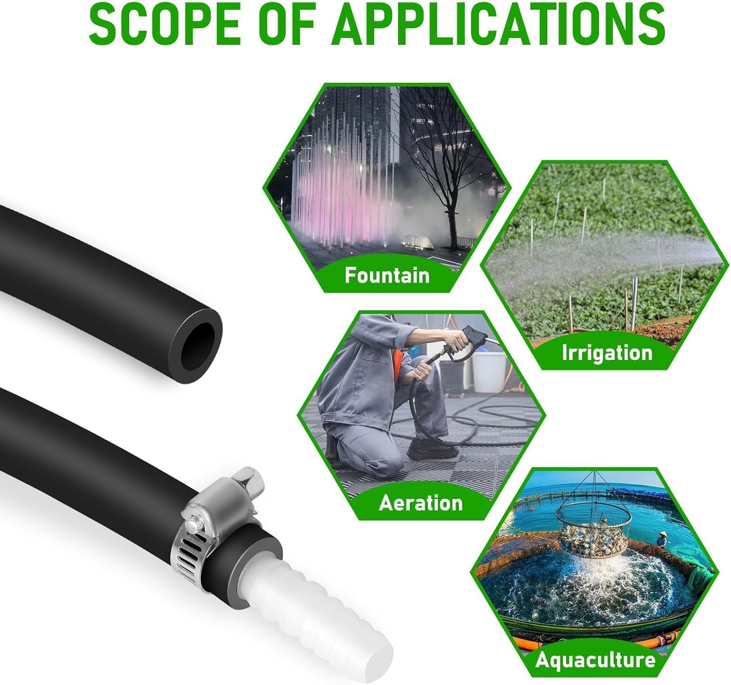 3/8 Inch Self Sinking Aeration Hose,20Ibs,100 Feet Weighted Tubing, Tear Resistance Weighted Air Line Tubing Used In Aquaculture, Lake Aeration, Water Recirculation (100 Feet) (100 Feet)