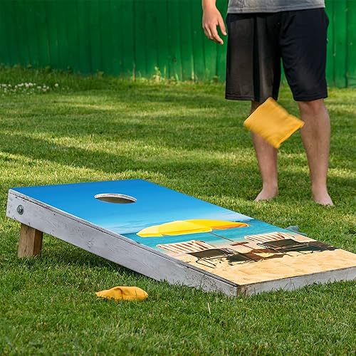 Miniatura 7 de Cornhole Board Wraps and Decals for Boards Set of 2 Skins Professional Vinyl Covers Sticker - Chair Summer Beach House Sand Umbrella Fun Cornhole