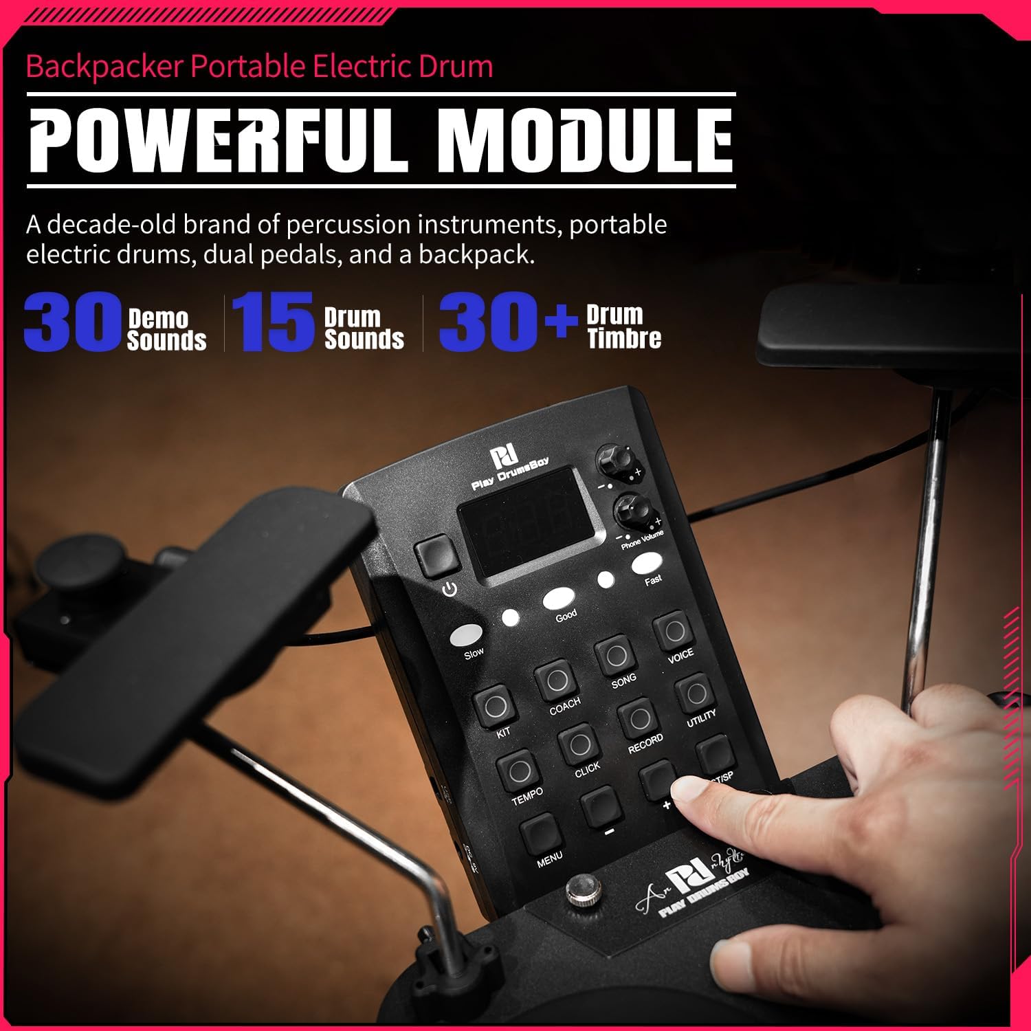 Electronic Drum Set with Quiet Mesh Pads, Portable Electric Drum Kit, Bluetooth, USB MIDI, Full-Size Kick & Hi-Hat Pedals, Double Bass Compatible, 4 Pads, 3 Cymbals, Headphones