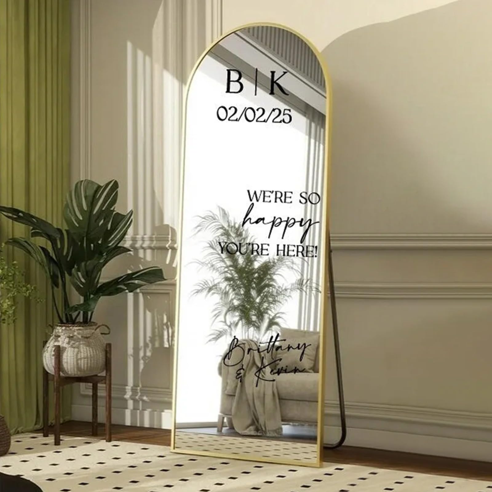 Gufacai Welcome to The Wedding Vinilo Espejo Pegatinas Personalizadas Nombre Fecha Adhesivo Boda Cartel Cumpleaños Fiesta Decoración Personalizada Vinilo Espejo Pegatinas (Negro, 35 x 62 cm)