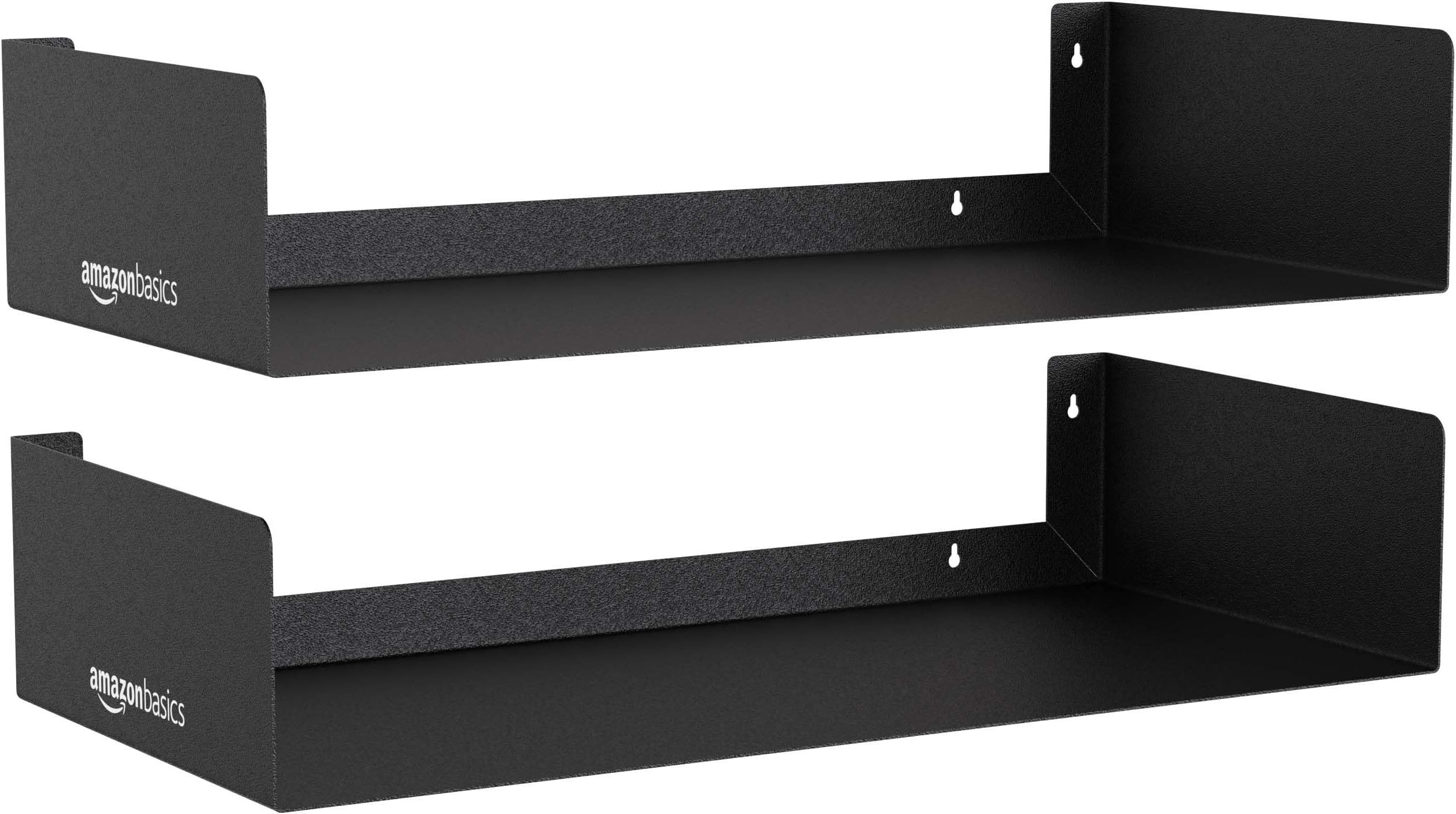 amazon basics Heavy Duty Wall Mounted Metal Bookshelf | CD DVD Storage Display for Home | Set of 2 | Black