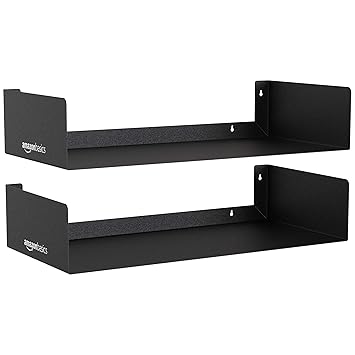 amazon basics Heavy Duty Wall Mounted Metal Bookshelf | CD DVD Storage Display for Home | Set of 2 | Black