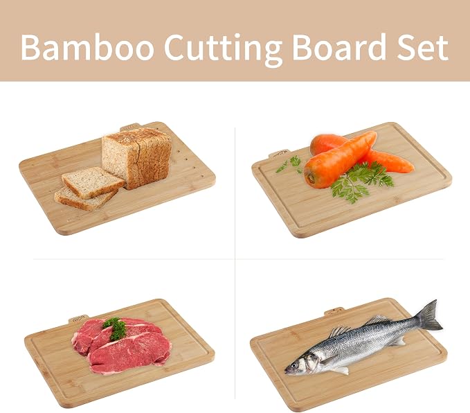 Set de 4 tablas de cortar de bambú 14.56" x 11" con soporte miniatura 5