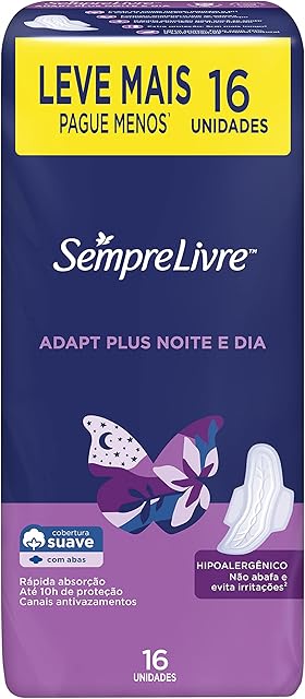 Absorvente Externo Noite Dia Adapt Plus com Abas, Sempre Livre, 16 Unidades