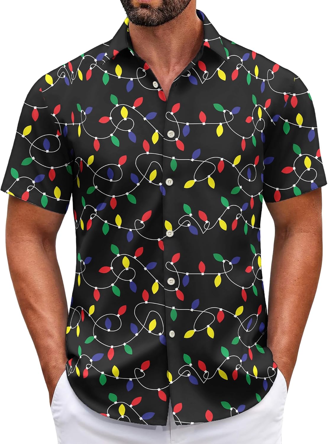 Christmas Hawaiian Shirt for Men Short Sleeve Button Down Santa Claus Vacation Shirts