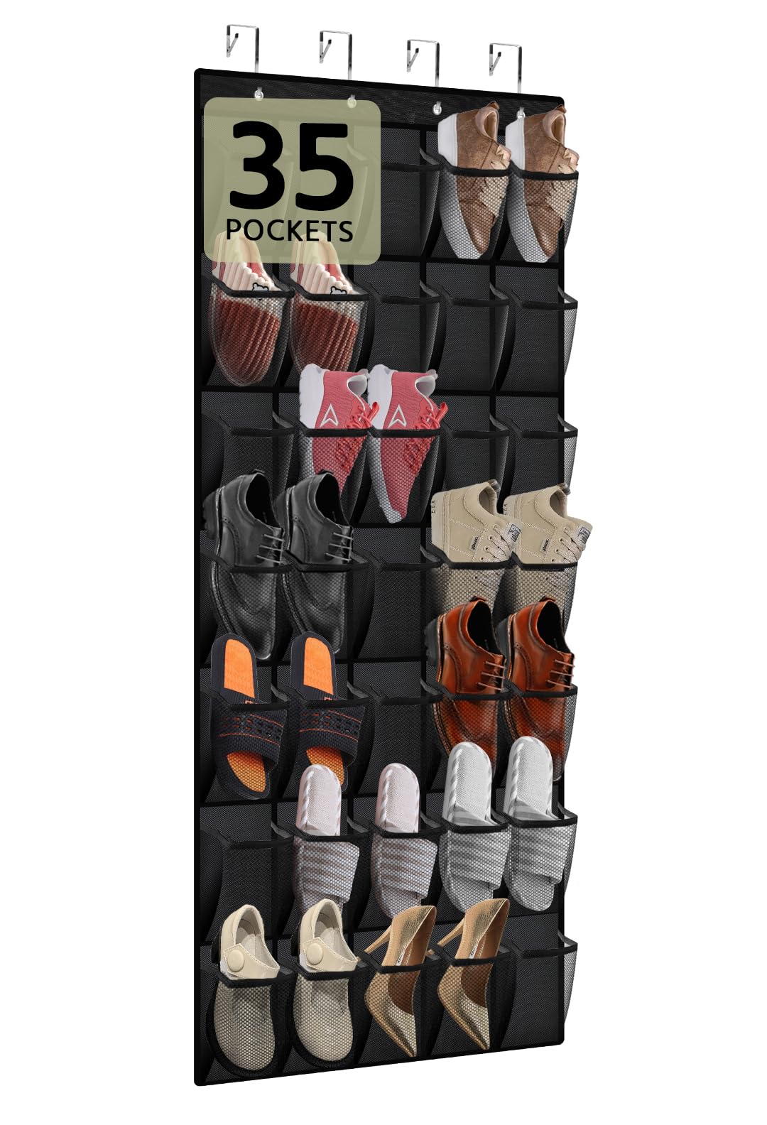 PAULONE 35 Pocket Over the Door Shoe Organizer,Reusable Breathable Large Mesh Bag Men's & Women's Sneaker Organizer,Shoe Organizer for Kids,Hanging