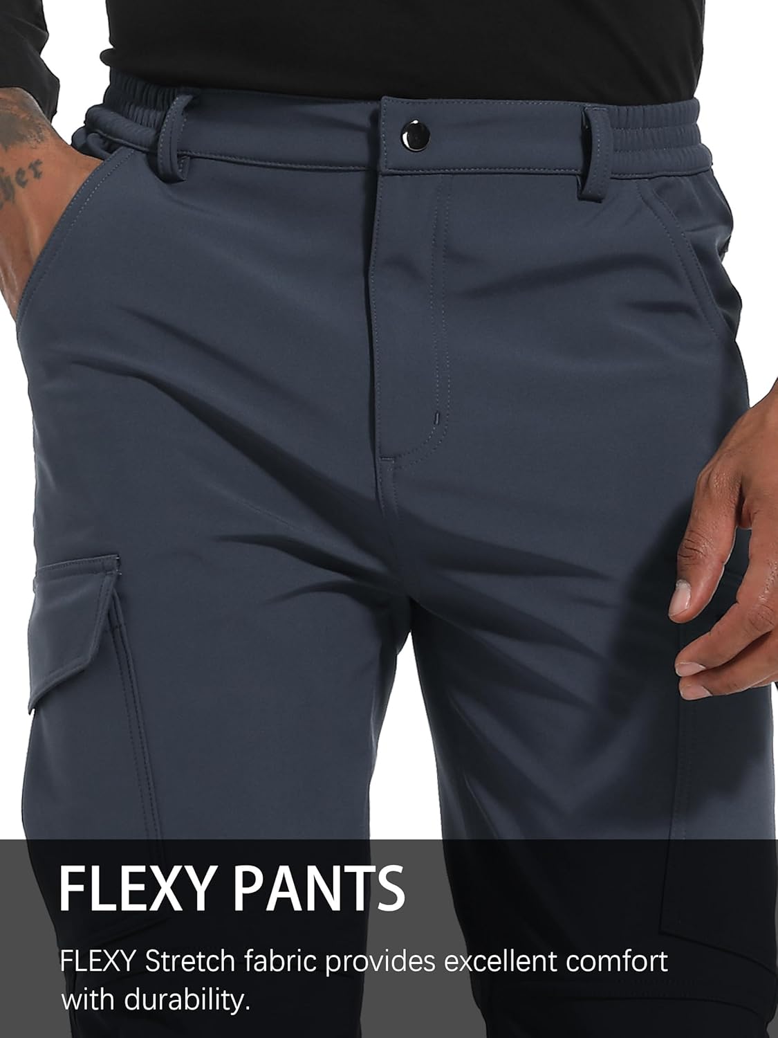 WENRONSTA Men's Snow Ski Hiking Pants Winter Fleece Lined Softshell Outdoor Waterproof Insulated Cargo Work Pants - Image 7