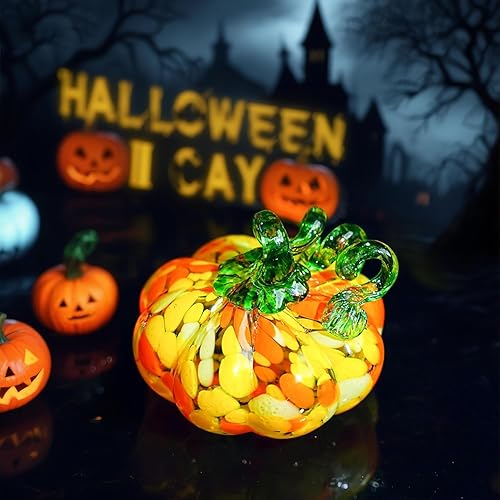 Miniatura 2 de H&D HYALINE & DORA Figura de calabaza de vidrio soplado a mano para decoraciones de otoño, calabaza de cristal amarillo, decoración de mesa para