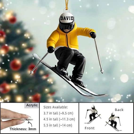 Skiing Fun Personalized Name Shaped Ornament, Custom Acrylic Skiing Christmas Ornaments 2025, Personalized Ski Ornaments for Christmas Tree, Snow Ski Party Decorations for Skier Gift, Snowboarders