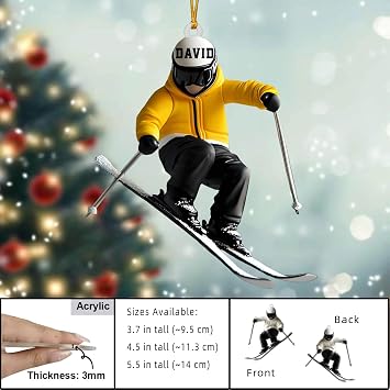 Skiing Fun Personalized Name Shaped Ornament, Custom Acrylic Skiing Christmas Ornaments 2025, Personalized Ski Ornaments for Christmas Tree, Snow Ski Party Decorations for Skier Gift, Snowboarders