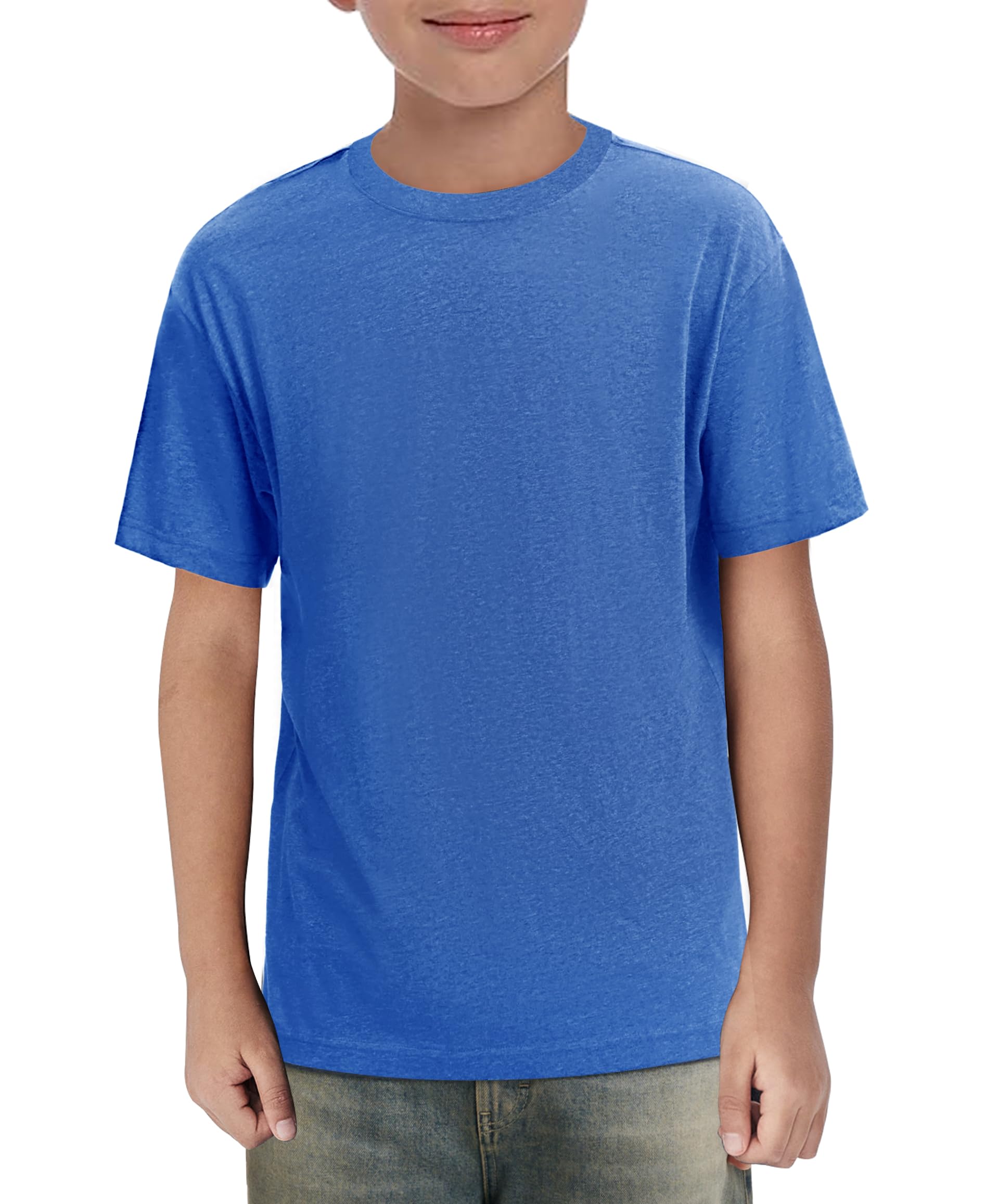 Haloumoning Boys' T-Shirt Summer Short-Sleeved Tops Children's Round Neck Plain Lightweight Shirts Casual Sports Basic Tops 5-14 Years