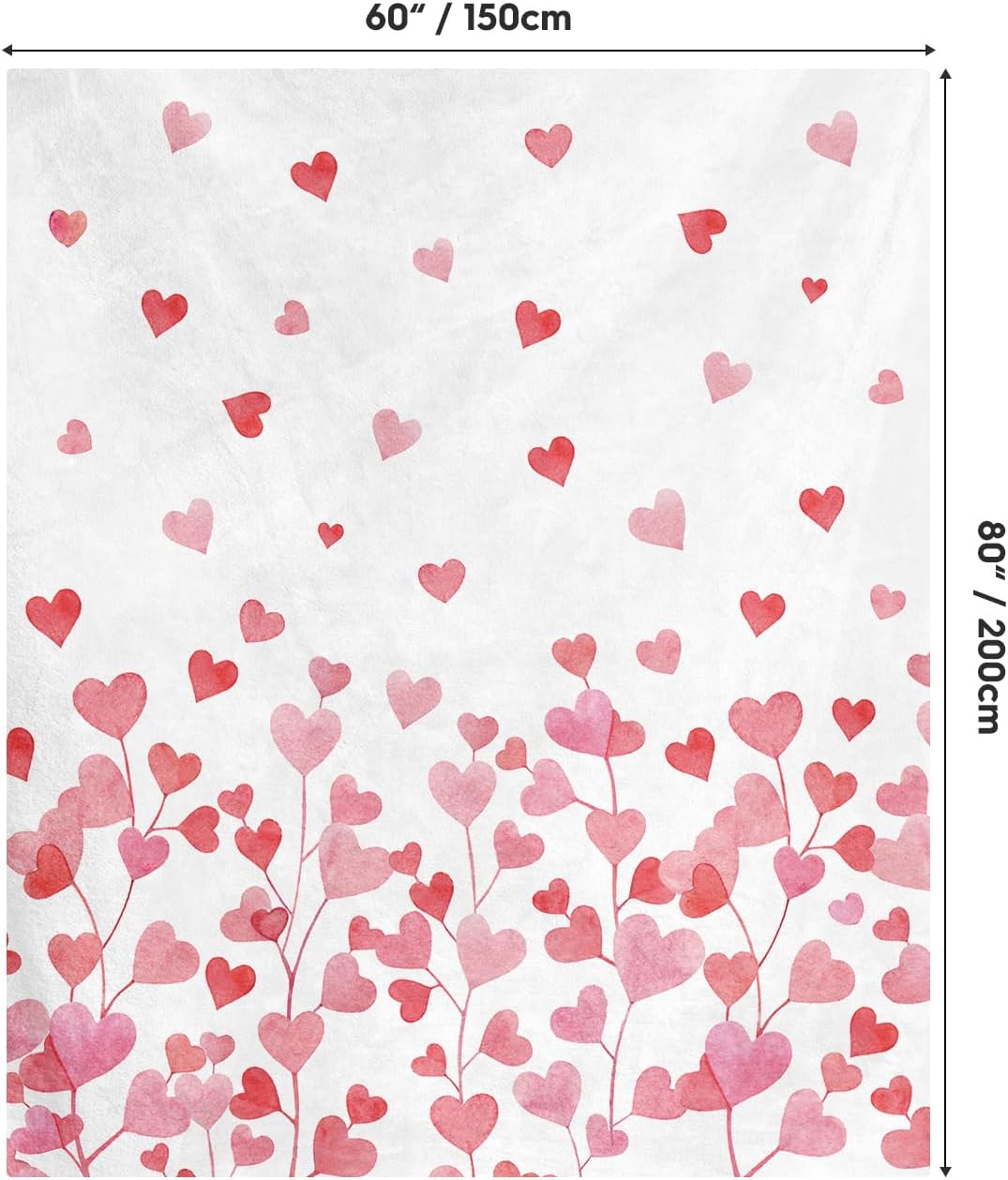 Horaldaily Valentine Flannel Blanket Throw, Pink Floral Love Hearts Soft Fuzzy Plush Cozy Fleece Blankets for Couch Sofa Bed Lounging, Ideal Gifts for Kids Adults Wife Self, 60x80