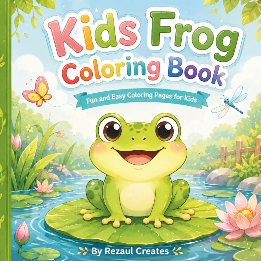 Frog Coloring Book for Kids Ages 4-8: Cute, Easy, and Funny Frog Coloring Pages with Pond Animals and Nature Scenes: A Fun Animal Coloring Activity ... Lily Pads, Ponds, Flowers, and Simple Designs