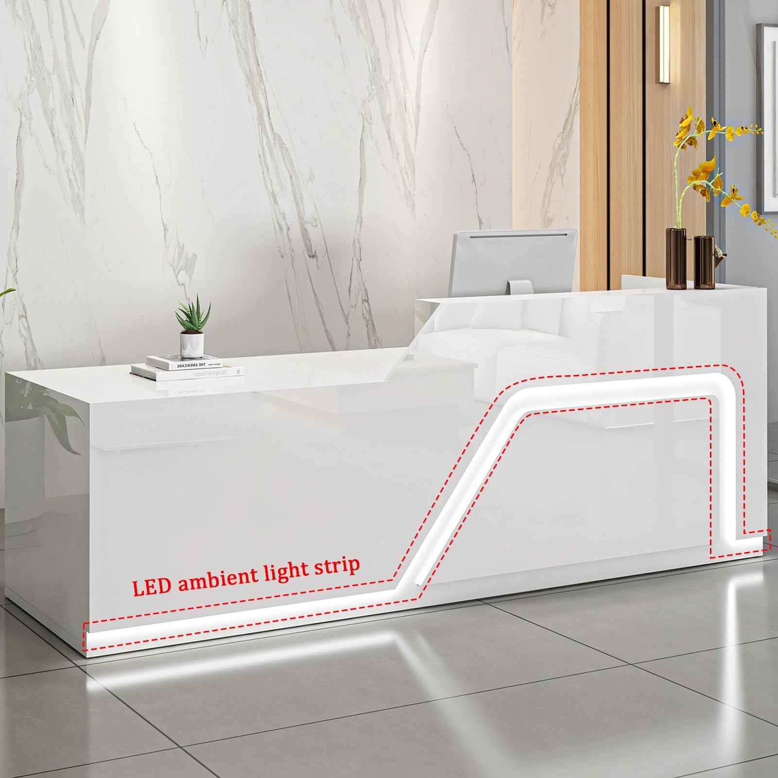 Generico Elegante bancone Reception Bianco Moderno con cassetto con Serratura e Vassoio per Tastiera, Ideale per Ufficio, Hall o Salone (140x60x100 cm).