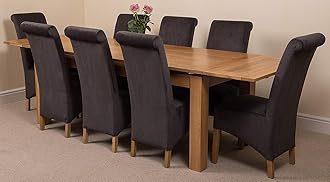 Richmond 200cm - 280cm Oak Extendable Dining Table with Chairs - Large Oak Dining Set with 8 Montana Black Fabric Chairs