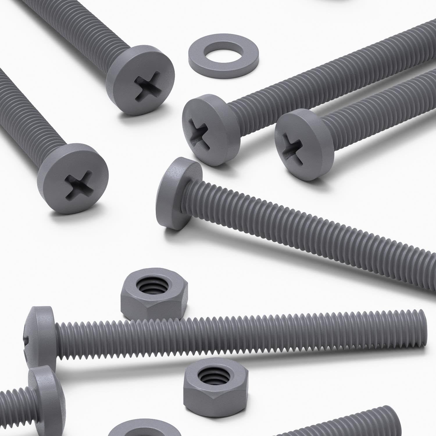 20 x Grey Cross Pan Head Screws Polypropylene (PP) Plastic Nuts and Bolts, Washers, M6x60mm, Anti-Corrosion, Chemical Resistant, Gray, (15/64 x 2 23/64 in)
