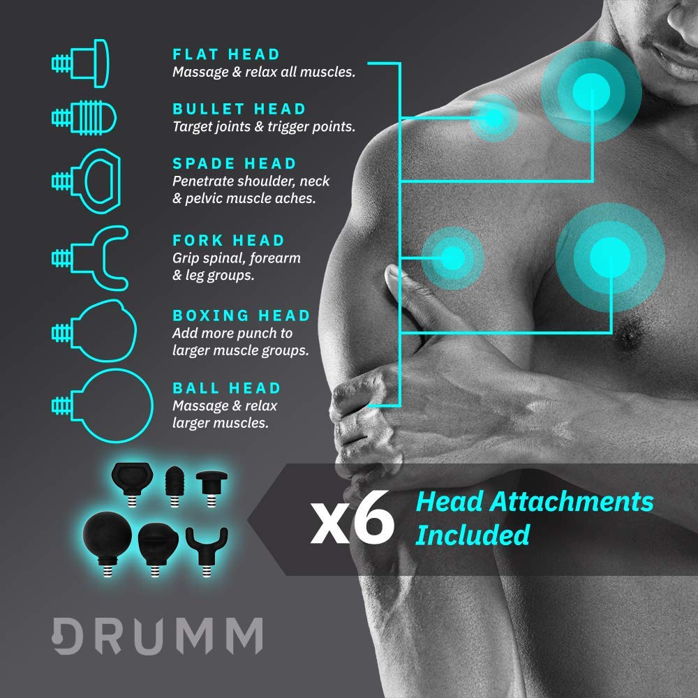 Bluefin Fitness Pistolet de Massage DRUMM T-1 | Massage par Percussion des Tissus Profonds | Attaches x6 | Silencieux | Rapide | Caisse de Transport | Sans-Fil | Moteur Sans Balais