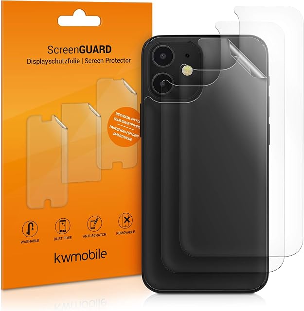 kwmobile Set of 3x Back Covers Compatible with Apple iPhone 12 mini - Back Screen Protector Pack Transparent Protective Films
