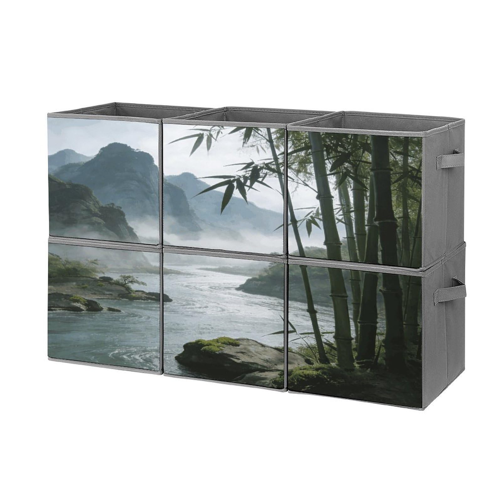 Fodpand Style Listening To The River Outside The Bamboo Grove Cube Bins With Double Handles,Set Of 6 Cube Organizer, Stackable And Foldable Storage Bins For Organization, Closet, Shelves, Offices