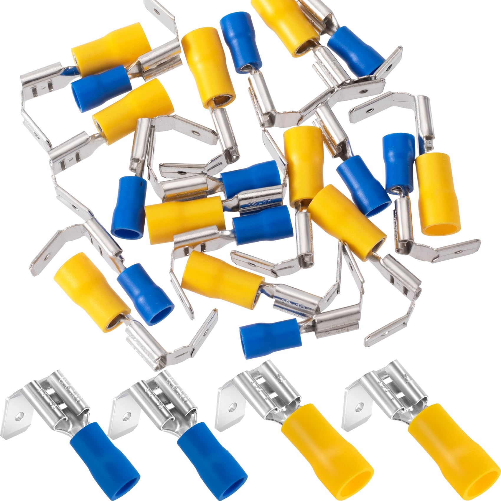 Alpinleux 20 Pcs Semi-Insulated Piggyback Spade Connectors, Female/Male Terminal Connector, Quick Disconnect Piggyback Spade Assortment Kit, 16-10 AWG