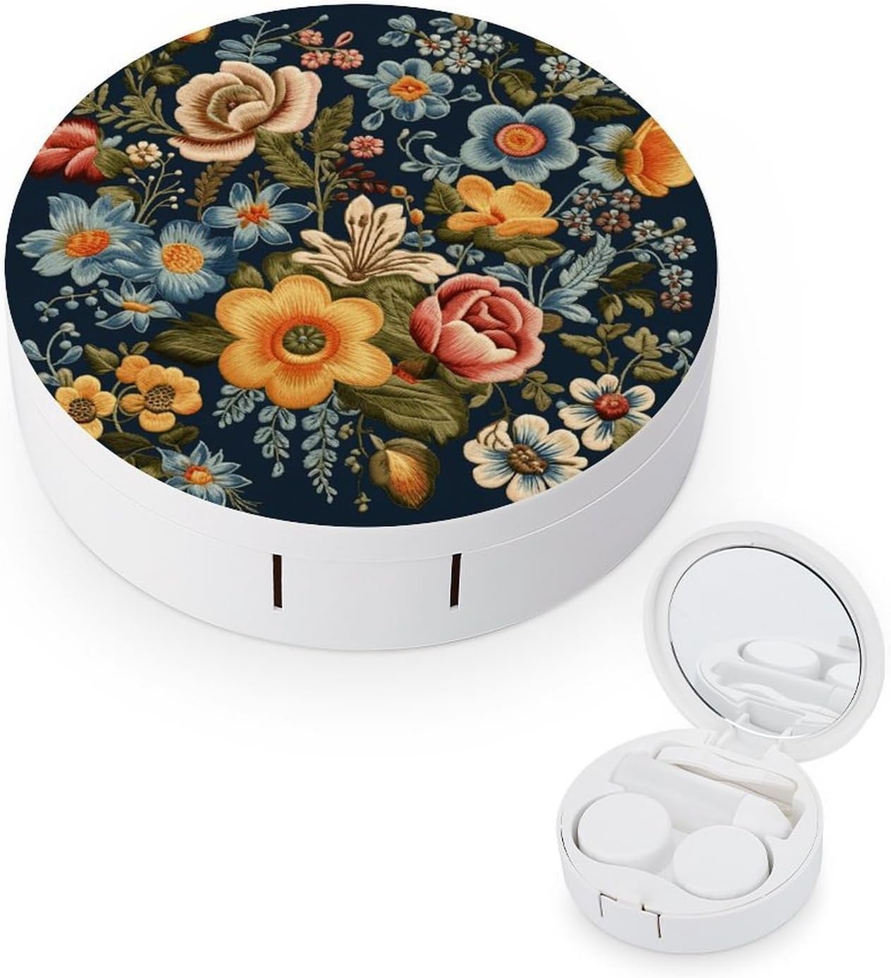 Flowers of Different Sizes Contact Lens Case Portable Contact Case Soak Storage Kit Cute Contact Lens Solution Bottle with Mirror Tweezers Solution Soaking Cases for Daily Travel Outdoor Use