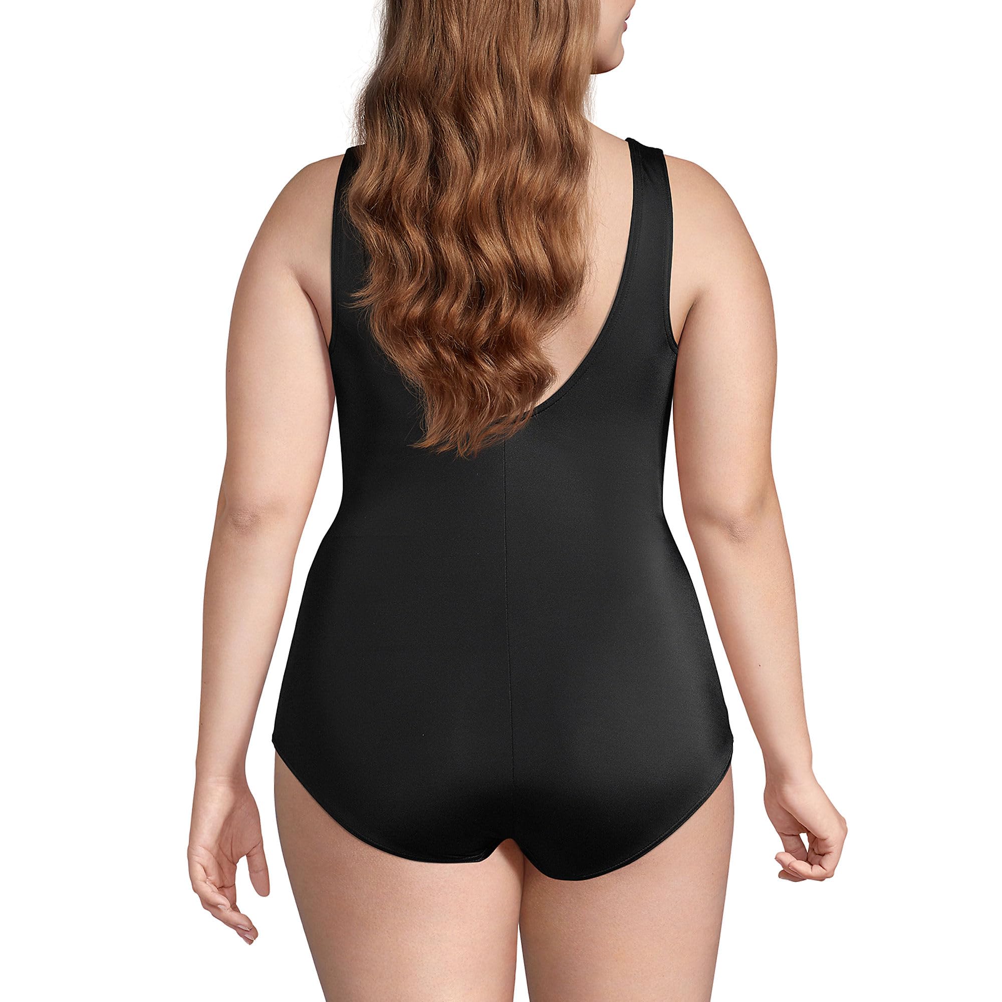 Lands' End Womens Chlorine Resistant Tugless Tank Soft Cup One Piece Swimsuit Black Long Torso 12