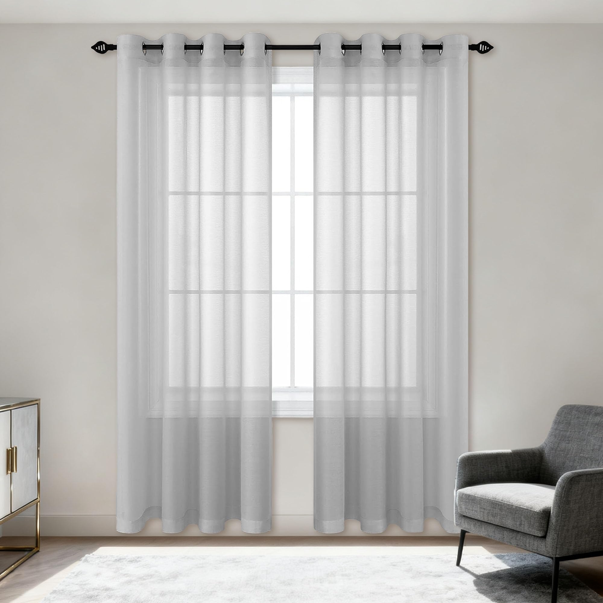 Voilage à oeillets gris clair 200x140 cm pour salon et chambre