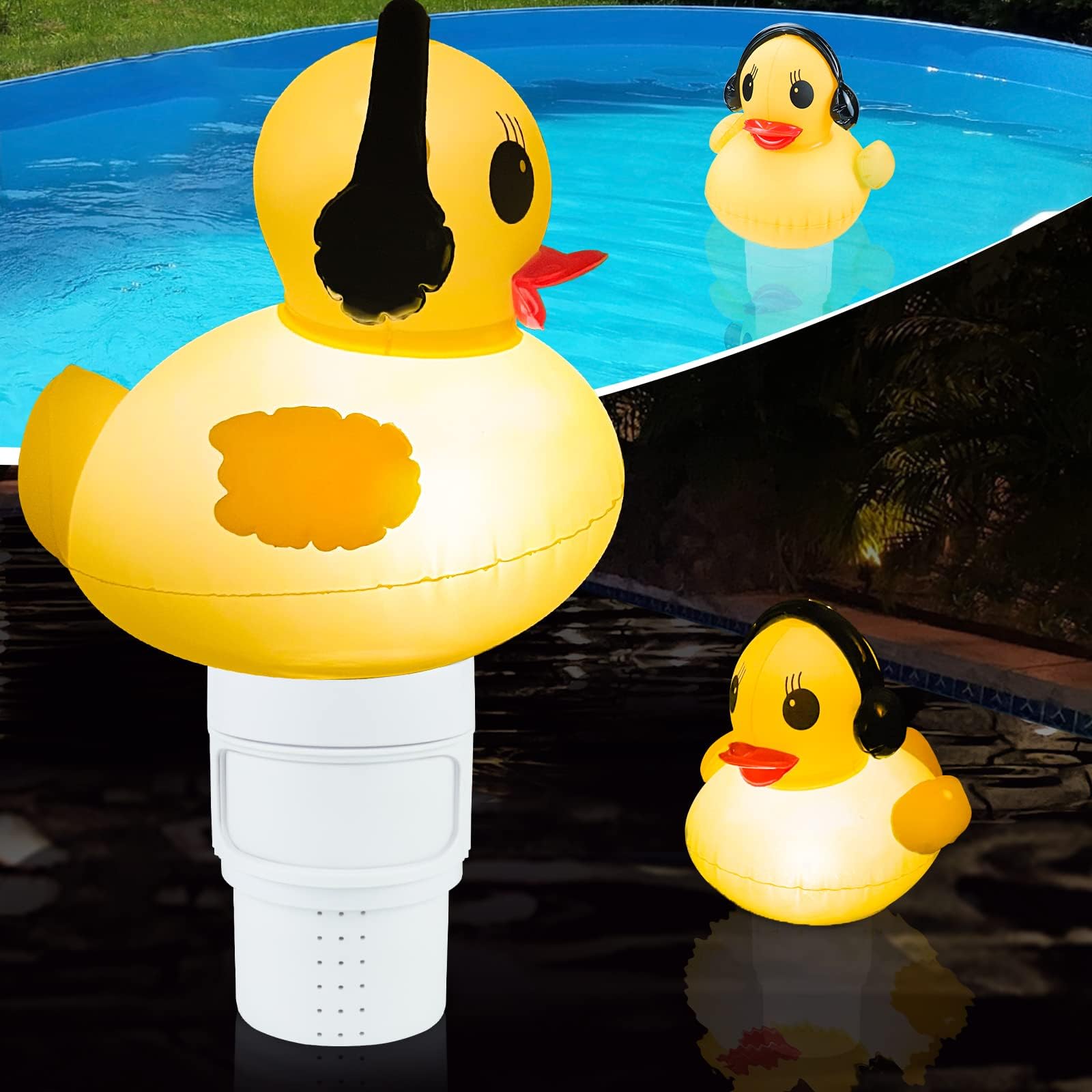 DeeprBetterSolar Inflatable Duck Chlorine Dispenser - Floats, Dispenses 3 Inch Chlorine Tablets, Prevents Algue