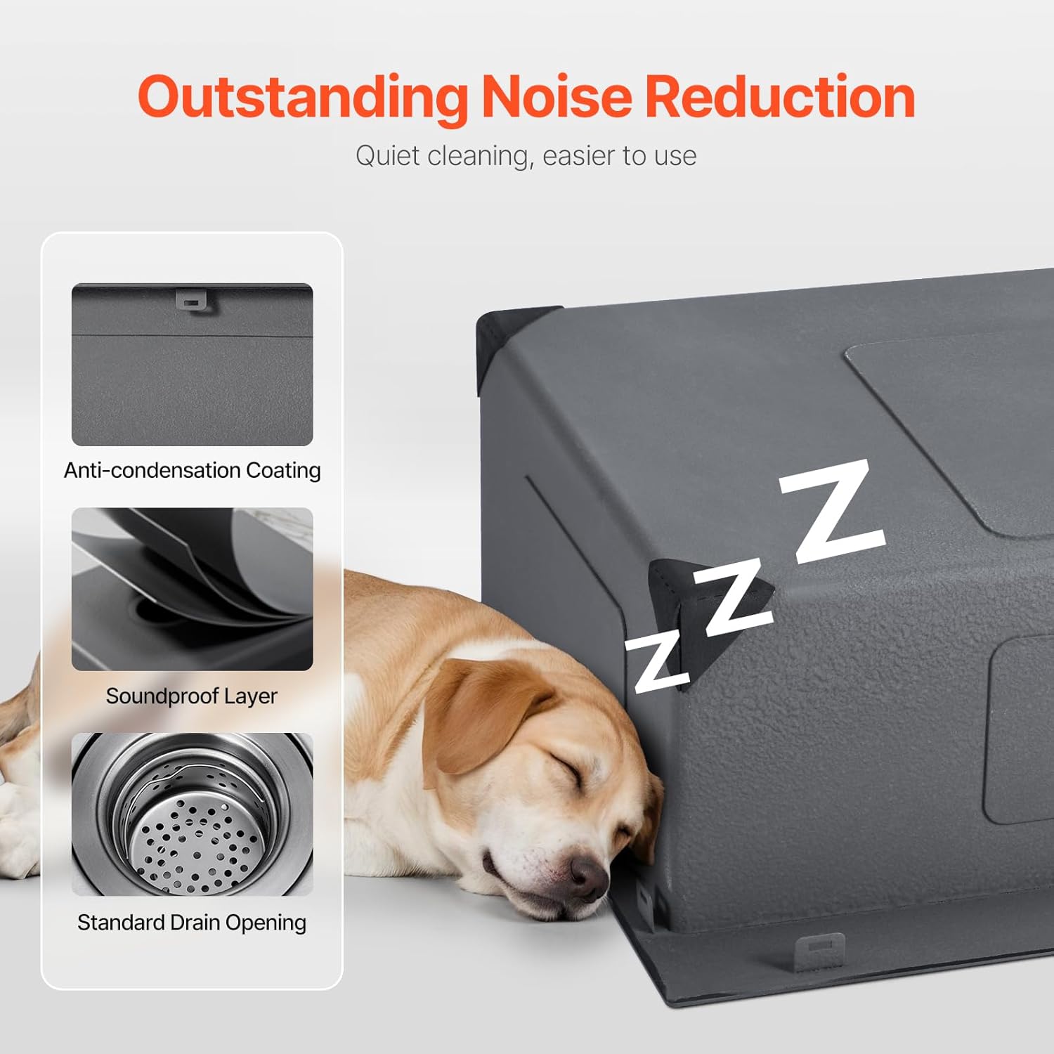 VEVOR Kitchen Sink soundproofing and anti-condensation features