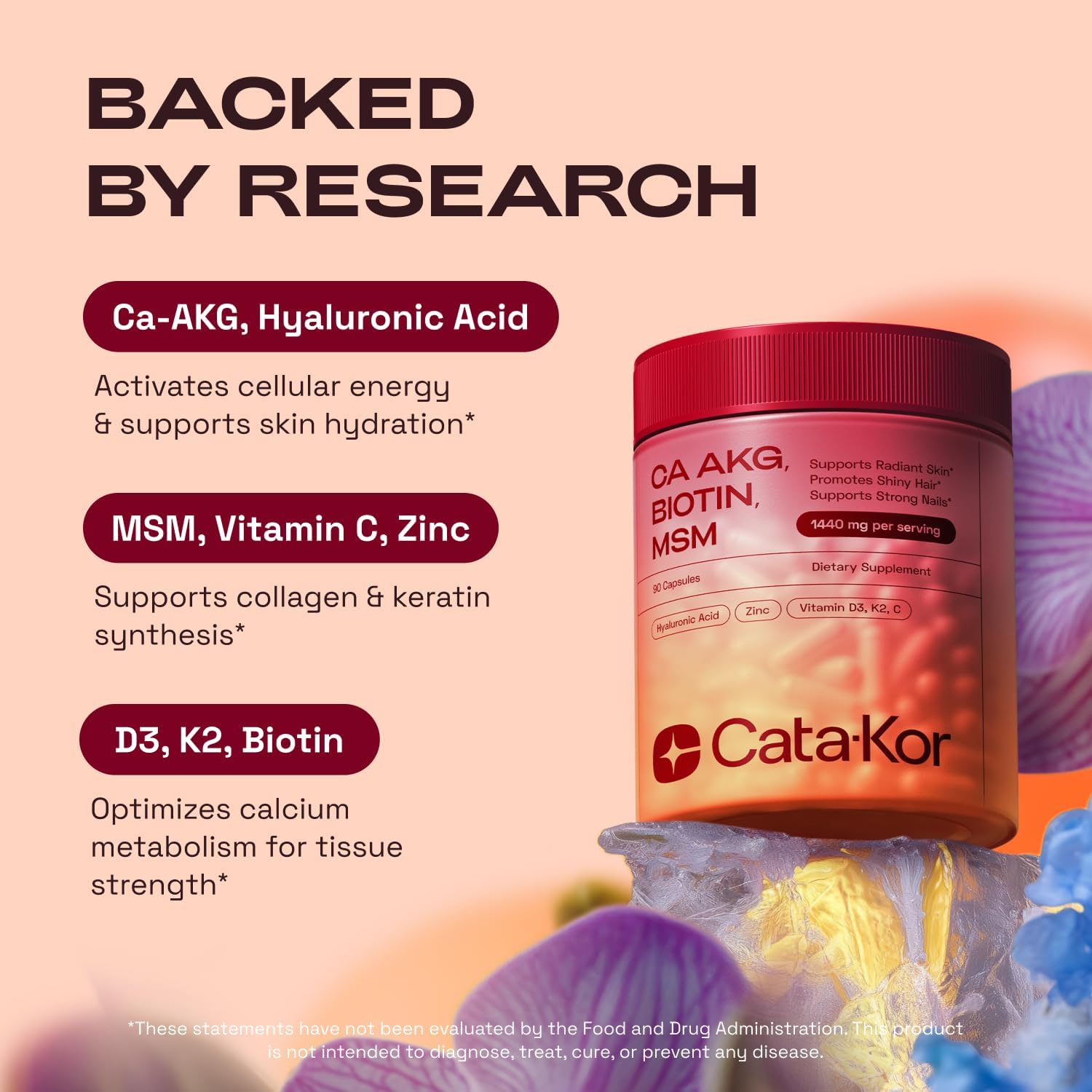 Cata-Kor NAD+ Supplement & Ca-AKG Complex - Liposomal NAD+ Supplement with Resveratrol (60 Capsules) & Ca-AKG, MSM, Hyaluronic Acid & Biotin Beauty Complex (90 Capsules) – Third-Party Tested