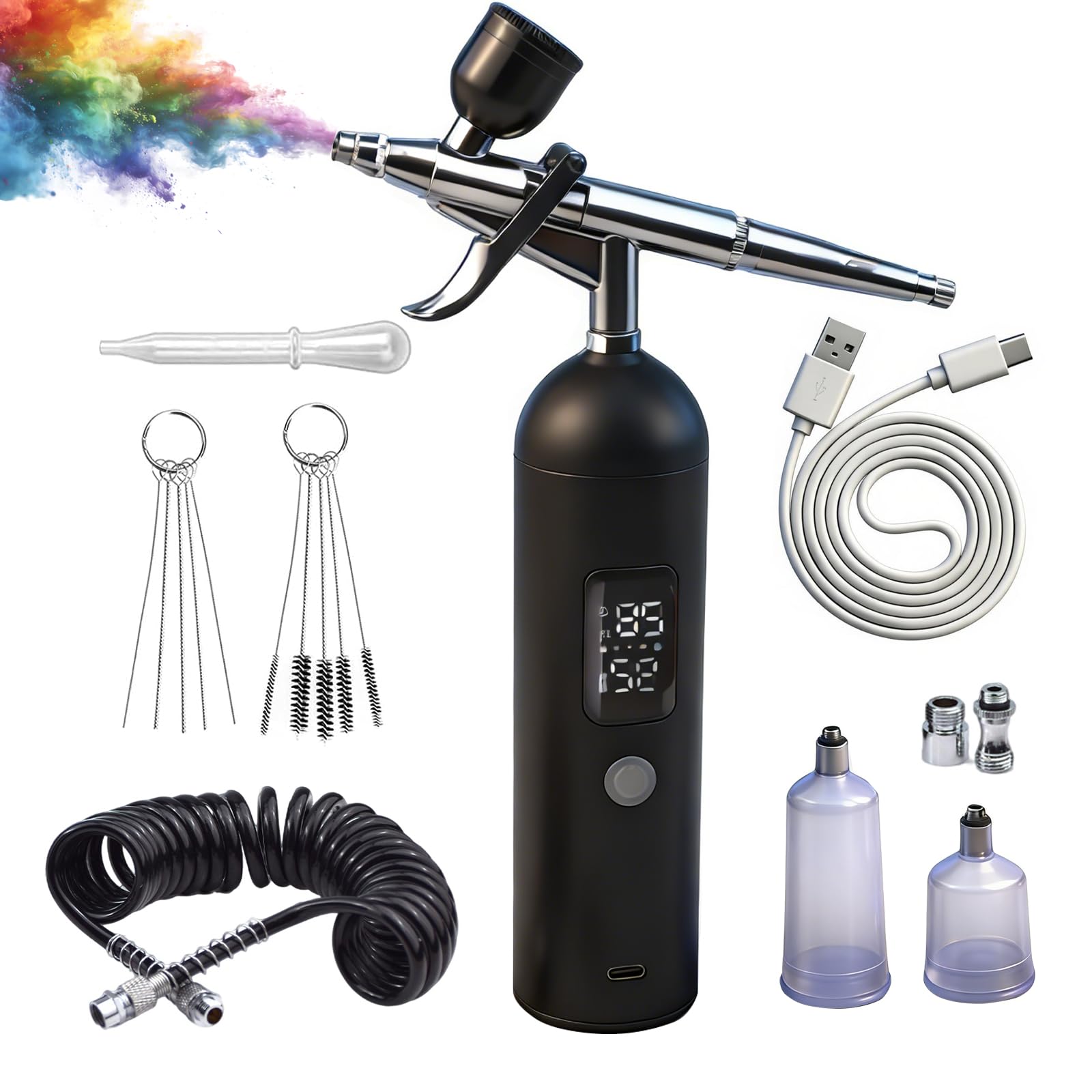 Kit di aerografo con compressore d'aria da 6000 mAh, 35 psi, kit per aerografo con schermo LCD, set di pistole per aerografo ricaricabili senza fili, portatile, non intasamento, per unghie, trucco