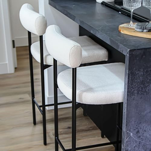 Miniatura 29 de Nathan James - Dahlia - Silla alta, moderno taburete alto con respaldo, patas de metal estilo mediados de siglo y cojín acolchado de piel, para