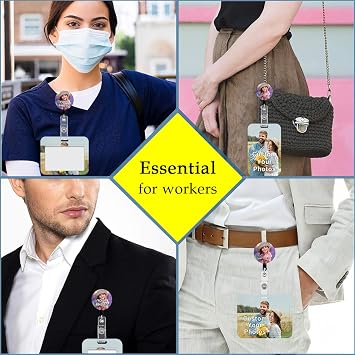 Custom Badge Card Holder Personalized Photo Logo Text ID Card Holder Case with Retractable Reel and Belt/Swivel Alligator Clip for Doctor, Nurse, Teacher, Student, Worker (Vertical)