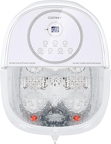 COSTWAY Masajeador de baño de spa, con ducha de ángulo ajustable, masajeador eléctrico, temporizador, control digital de temperatura, luces rojas,