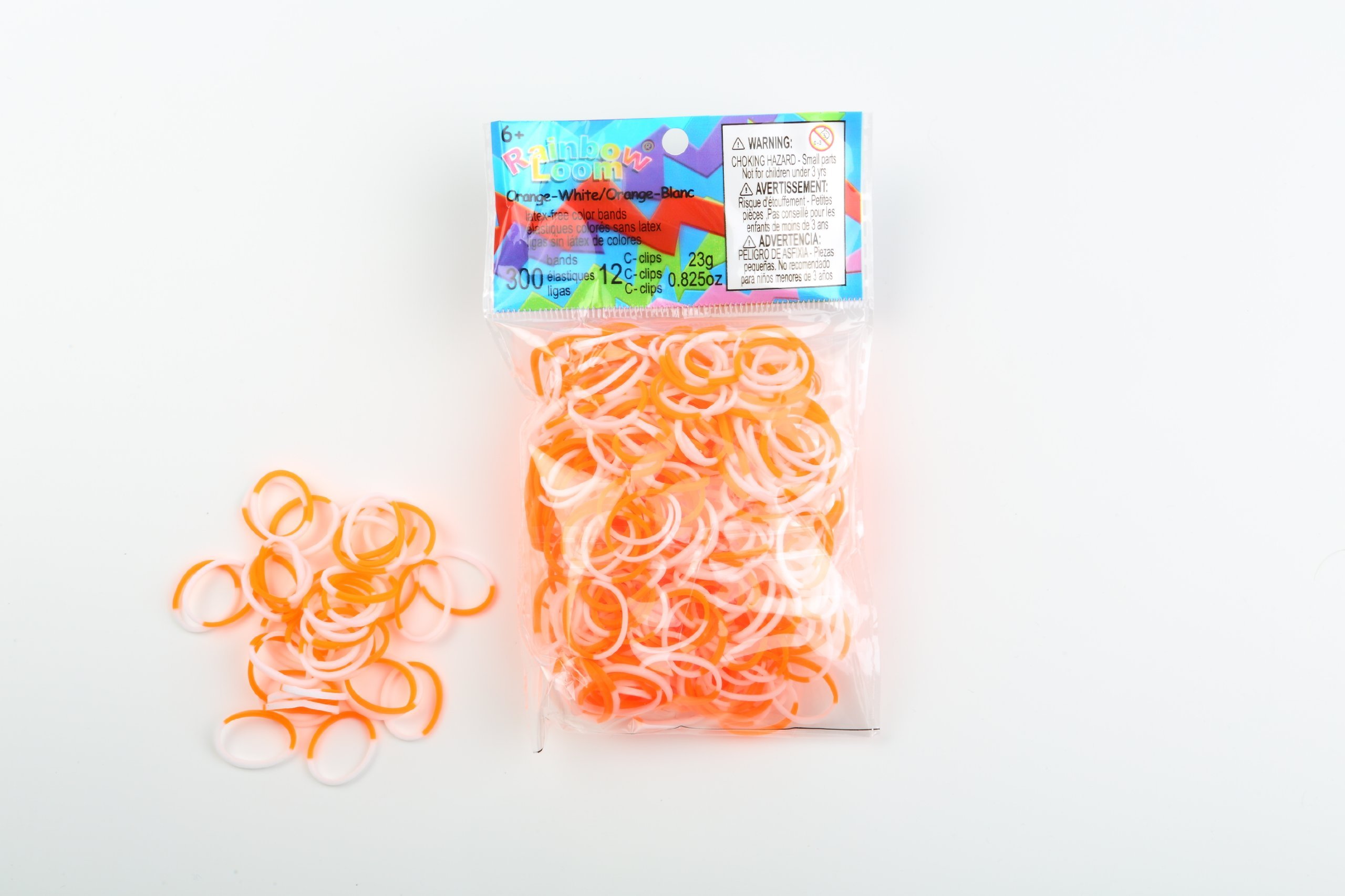 Elastiques Rainbow Loom Bicolore Orange-blanc Yarn Recharges 300 élastiques Rainbow Loom Bicolor Orange-blanc Silicon Elastiques Rainbow Loom Bicolore Orange-blanc Gold