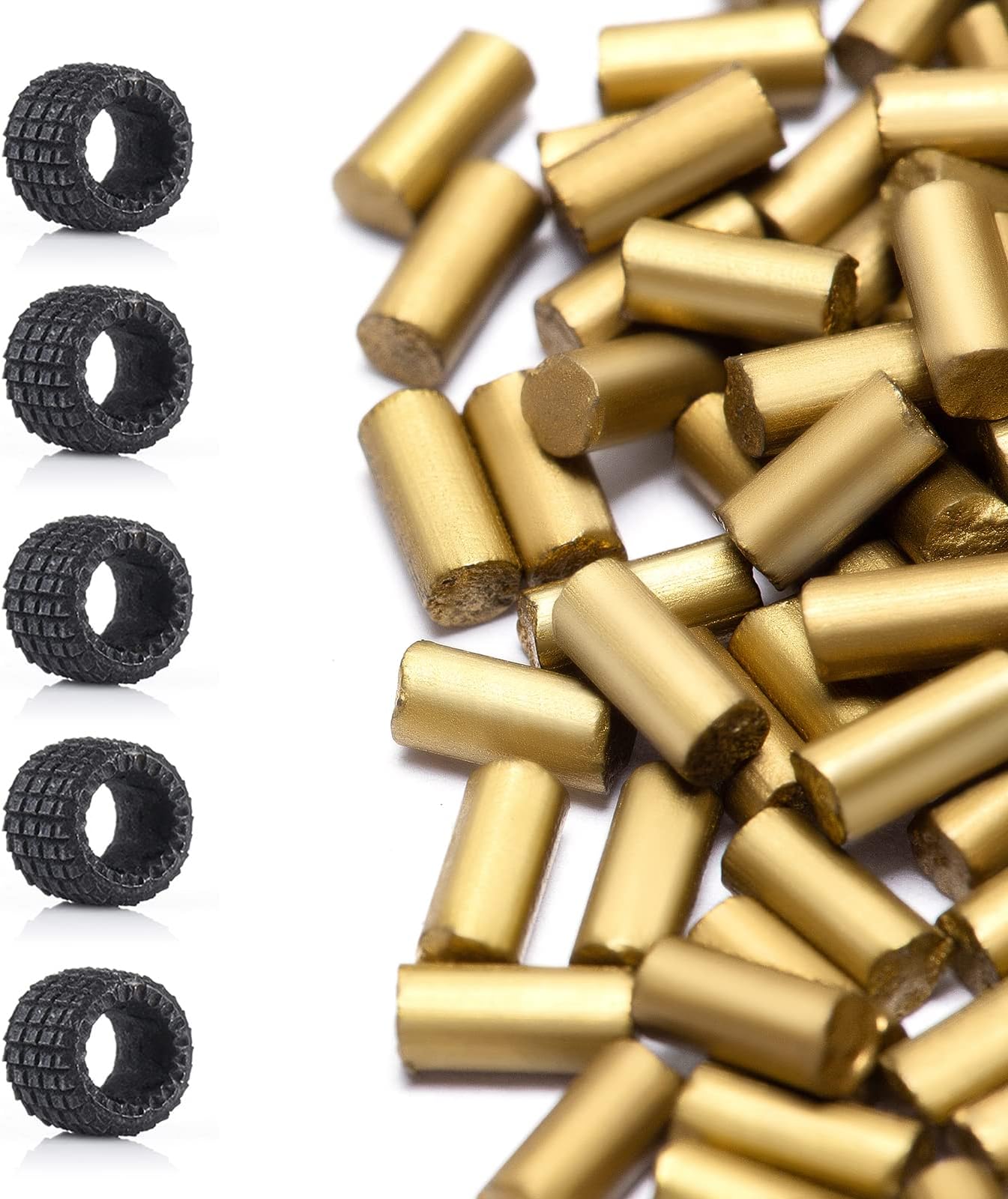 100pcs Universal Lighter Flint and 5pcs Friction Wheel Compatible with S T Dupont, Lighter Repair Kit Includes Black Flint Wheels & Gold Lighter Flints