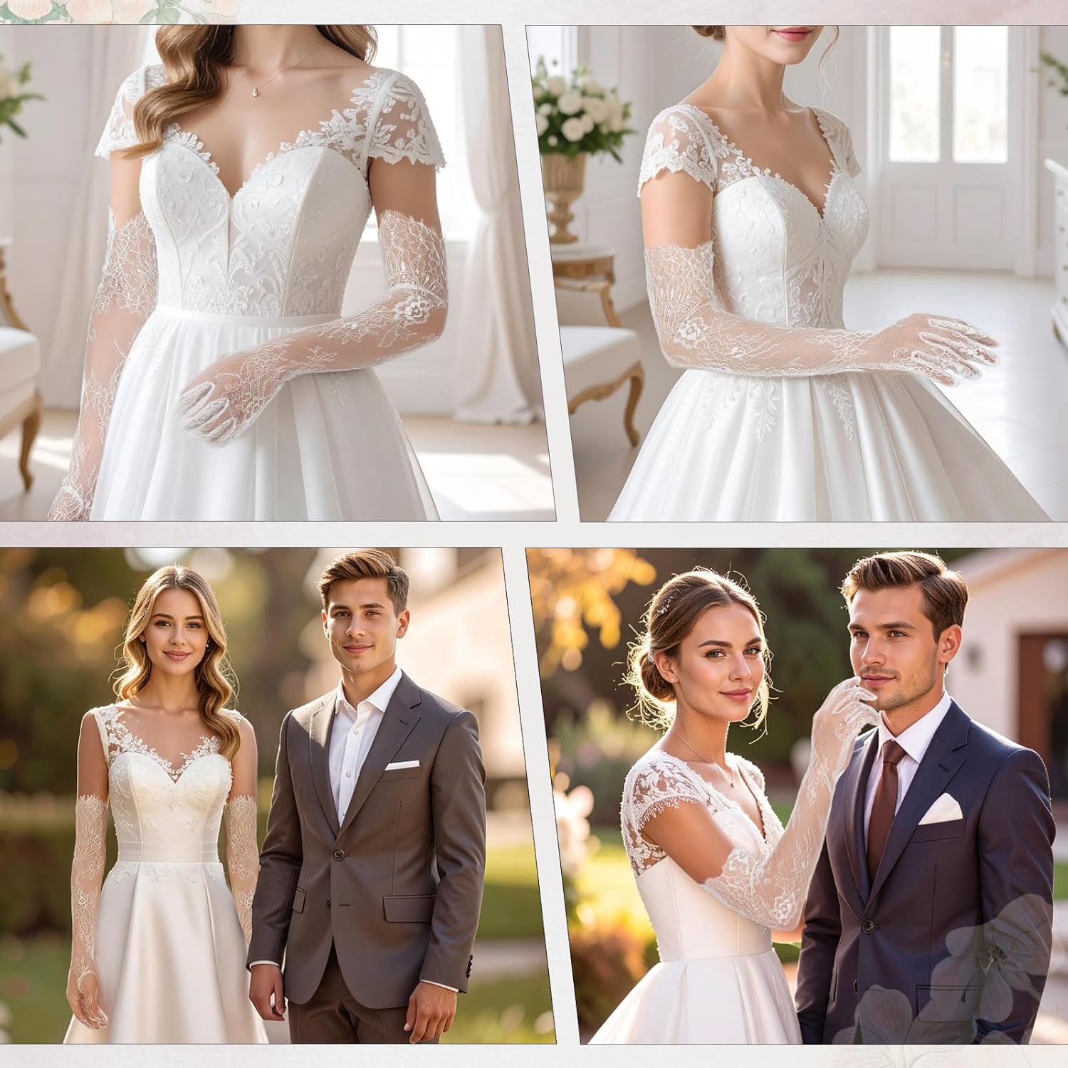 White Lace Gloves, Elegant Long Lace Gloves Women, Floral Mesh Tea Party Glove for Bridal Wedding Engagement Cocktail Cosplay Halloween Accessories (small size) - Image 2