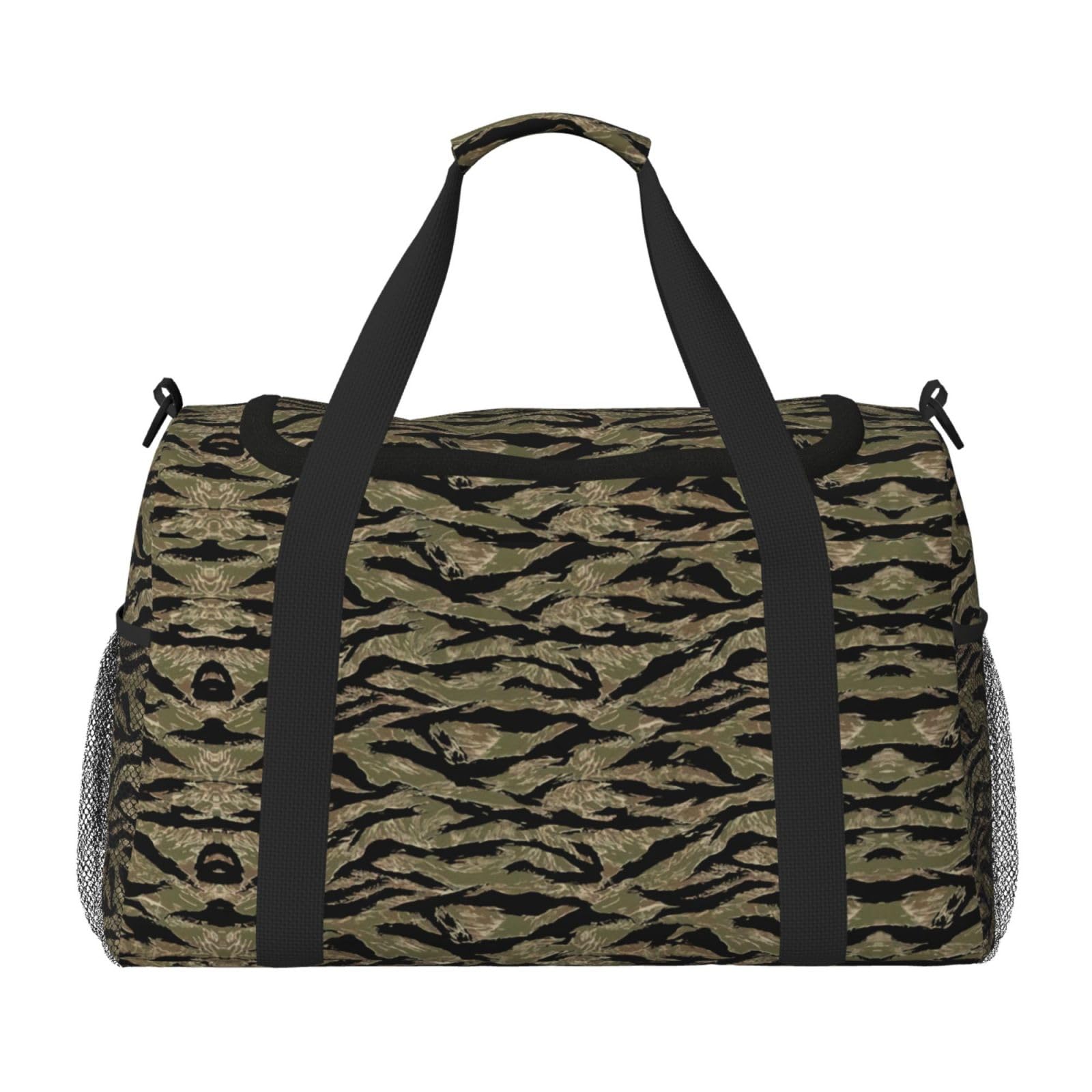 Bolsa de viaje con diseño de camuflaje a rayas de tigre, grande, plegable, impermeable, para la playa, natación, piscina, deportes, gimnasio