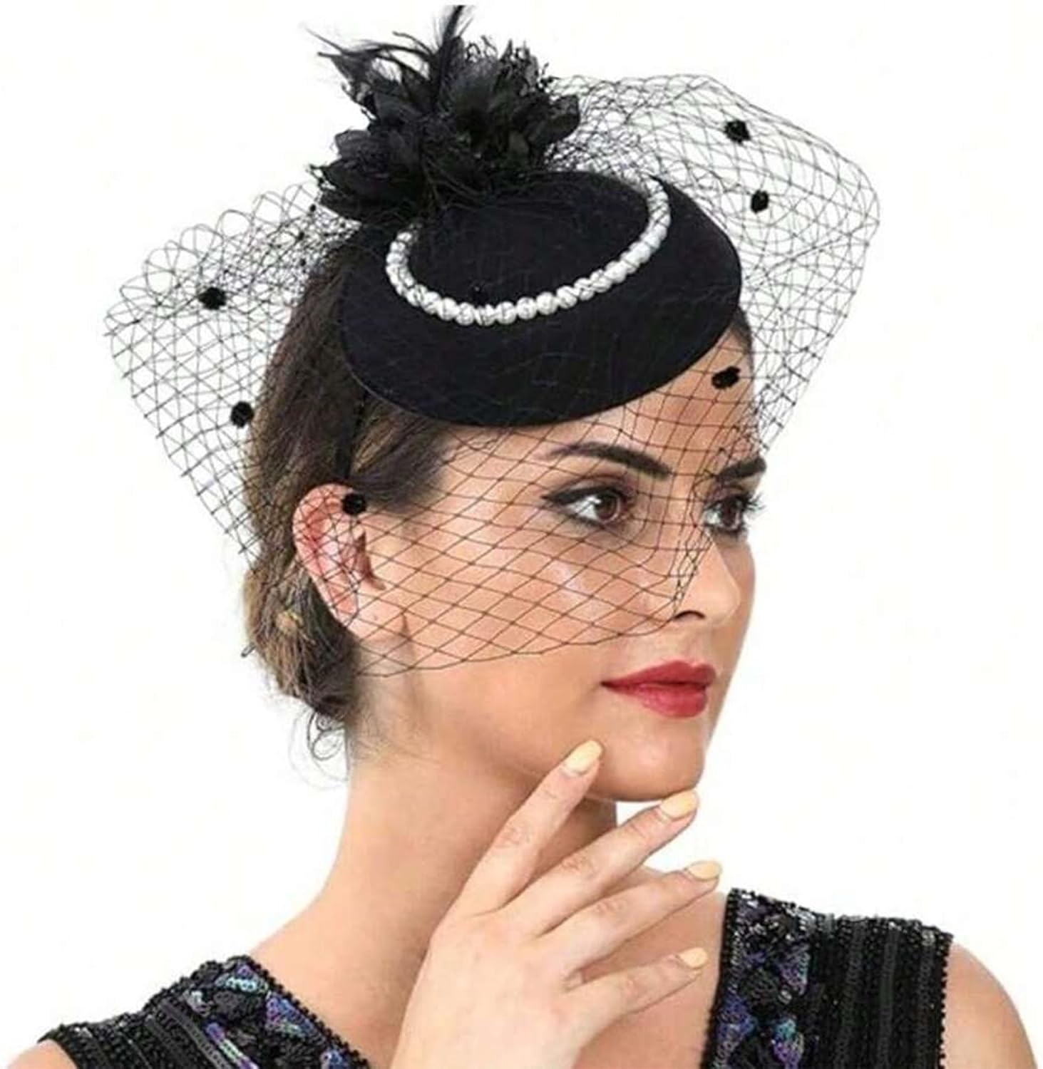 Fascinators Tea Party Hats with Veil - 20s 50s Pillbox Hat Cocktail Tea Party Headwear Church Derby Hat for Women