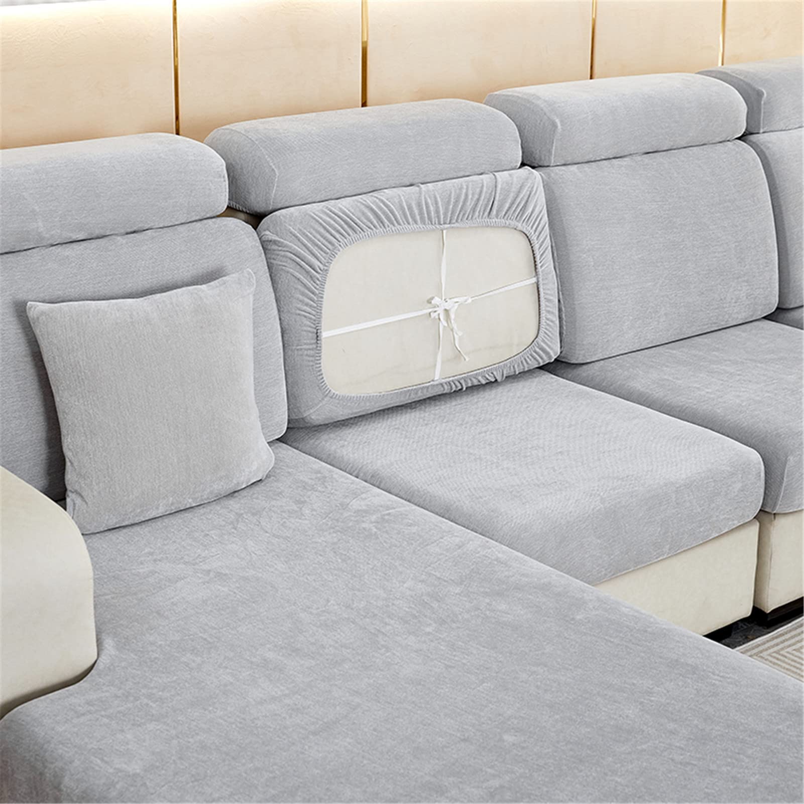 GEBIN Sofa Cushion Covers, High Stretch Chenille Sofa Seat Slipcovers, Couch Cushion Cover Replacement Fitted Washable Sofa Cushion Covers Furniture Protector Cover (Light gray,Backrest)