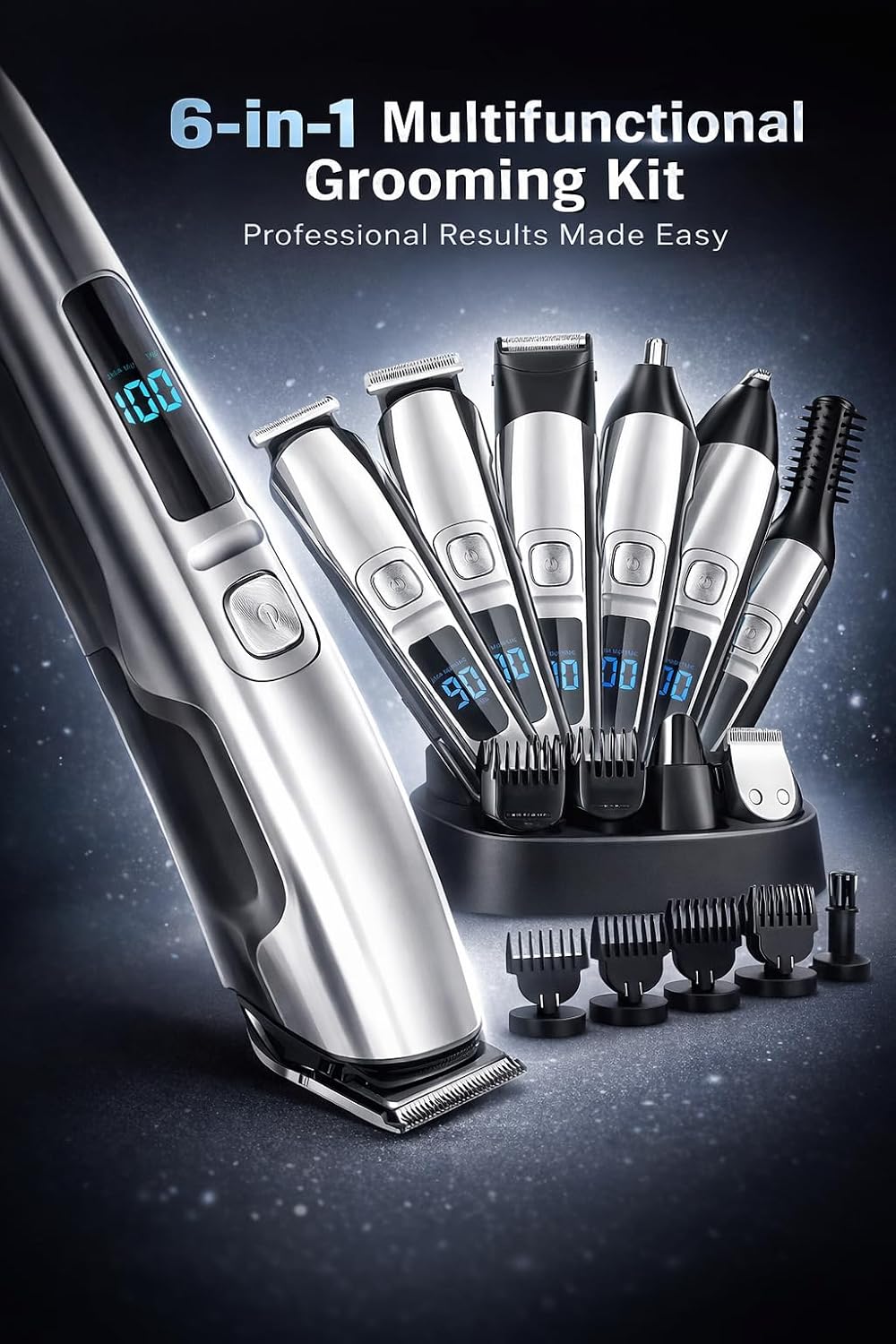 Professional Hair Clipper & Beard Trimmer Kit for Men – Cordless Rechargeable Barber Clippers with LED Display, T-Blade Precision Trimmer, Adjustable Guide Combs, USB Charging, Grooming Set for Hair