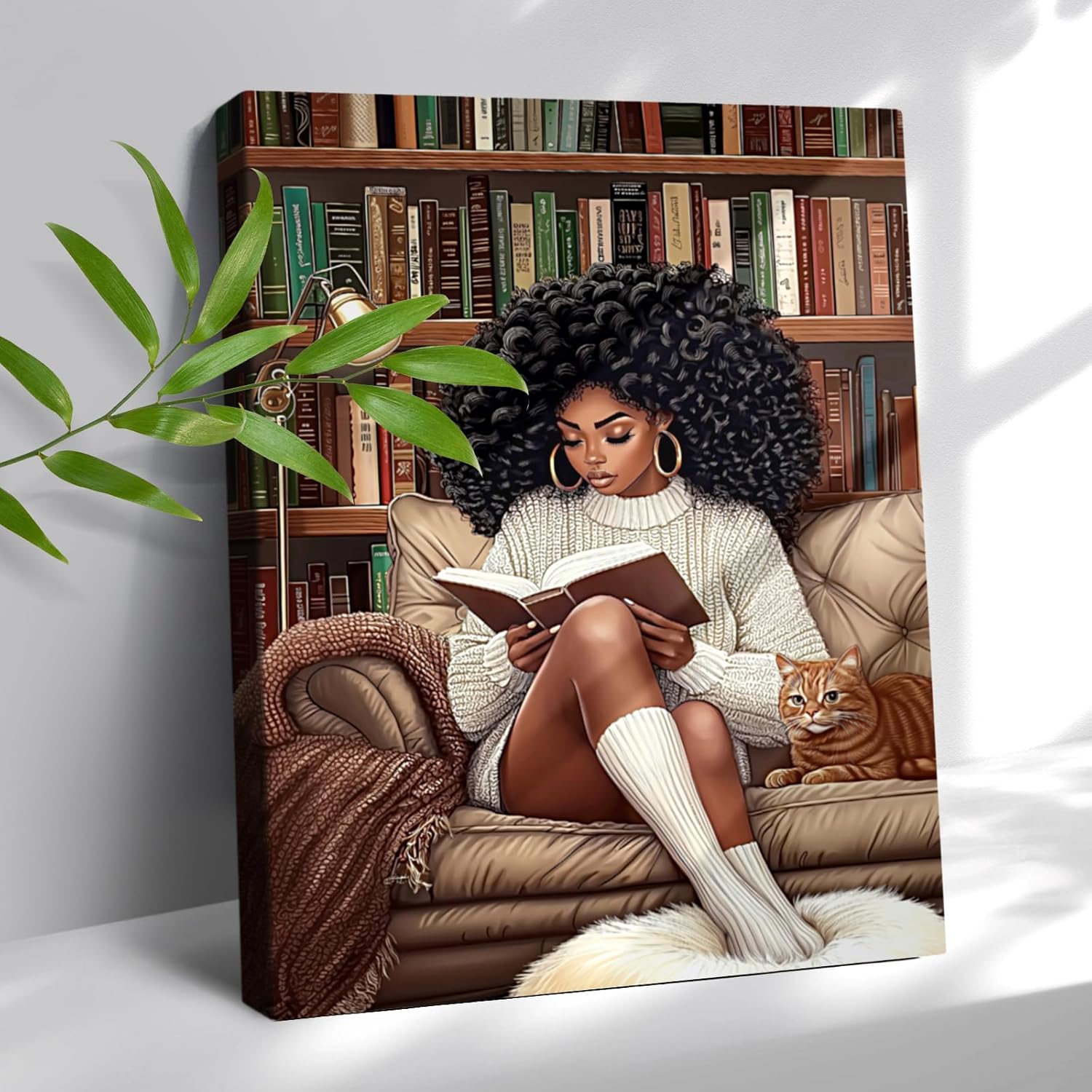 African American Bathroom Decor Wall Art Green Botanical Black Girl Pictures Canvas Wall Decor Fashion Modern Black Woman Framed Artwork For Bathroom Bedroom 16"x20"